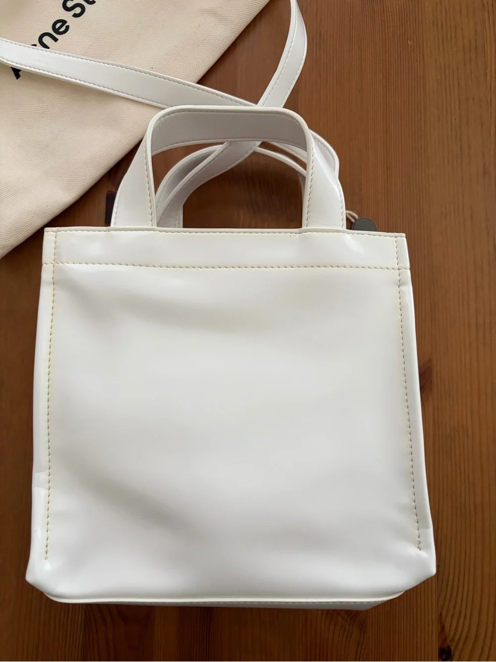 Acne Studios White Mini Logo Crossbody Shopper Tote Bag